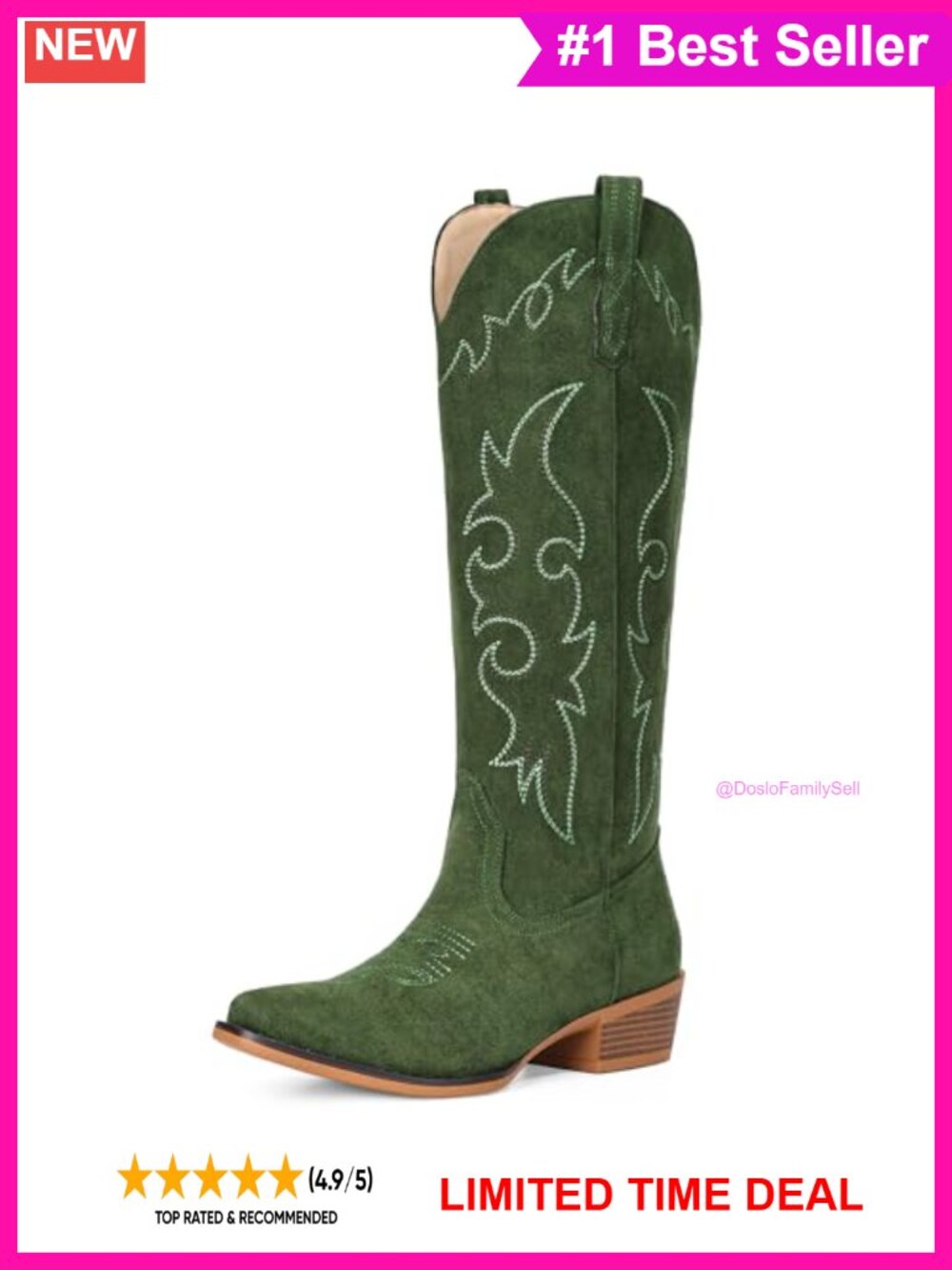 Suede Cowboy Boots Knee High Western Floral Embroidery